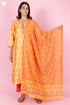 Tussar Cotton Kurta Pant And Dupatta Set In Block Print